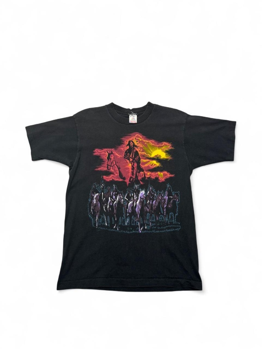 VTG 90s single stitch Native American horse sunset nature tee black M mens USA